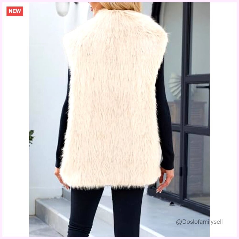 Faux Fur Vest Sleeveless Fuzzy Jacket Open Front Outerwear Women's - Picture 3 of 6